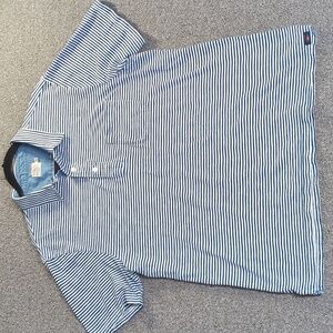 Faherty Baypoint Indigo Striped Pocket Polo Size Large in White & Blue